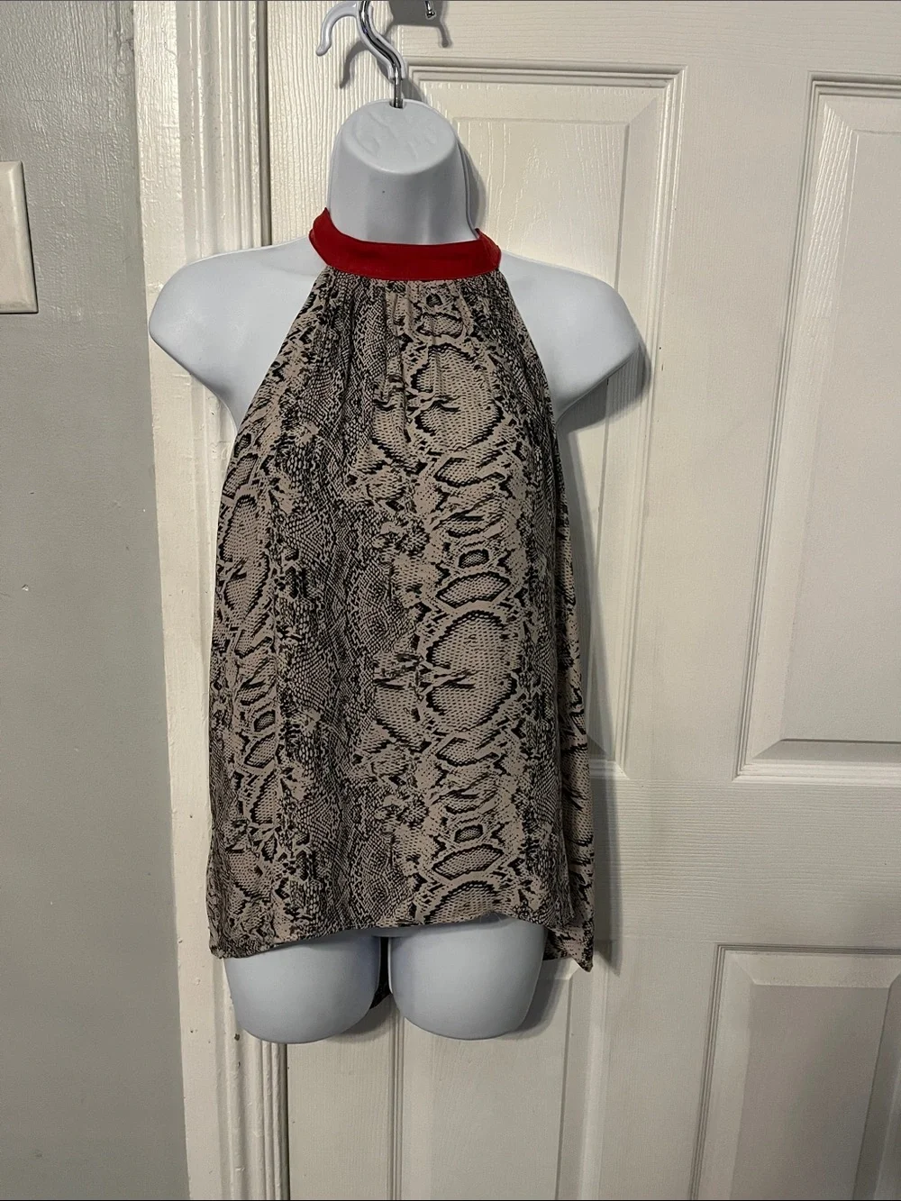 Free People Through the Night Snake Print Halter Tank with Red Neckline